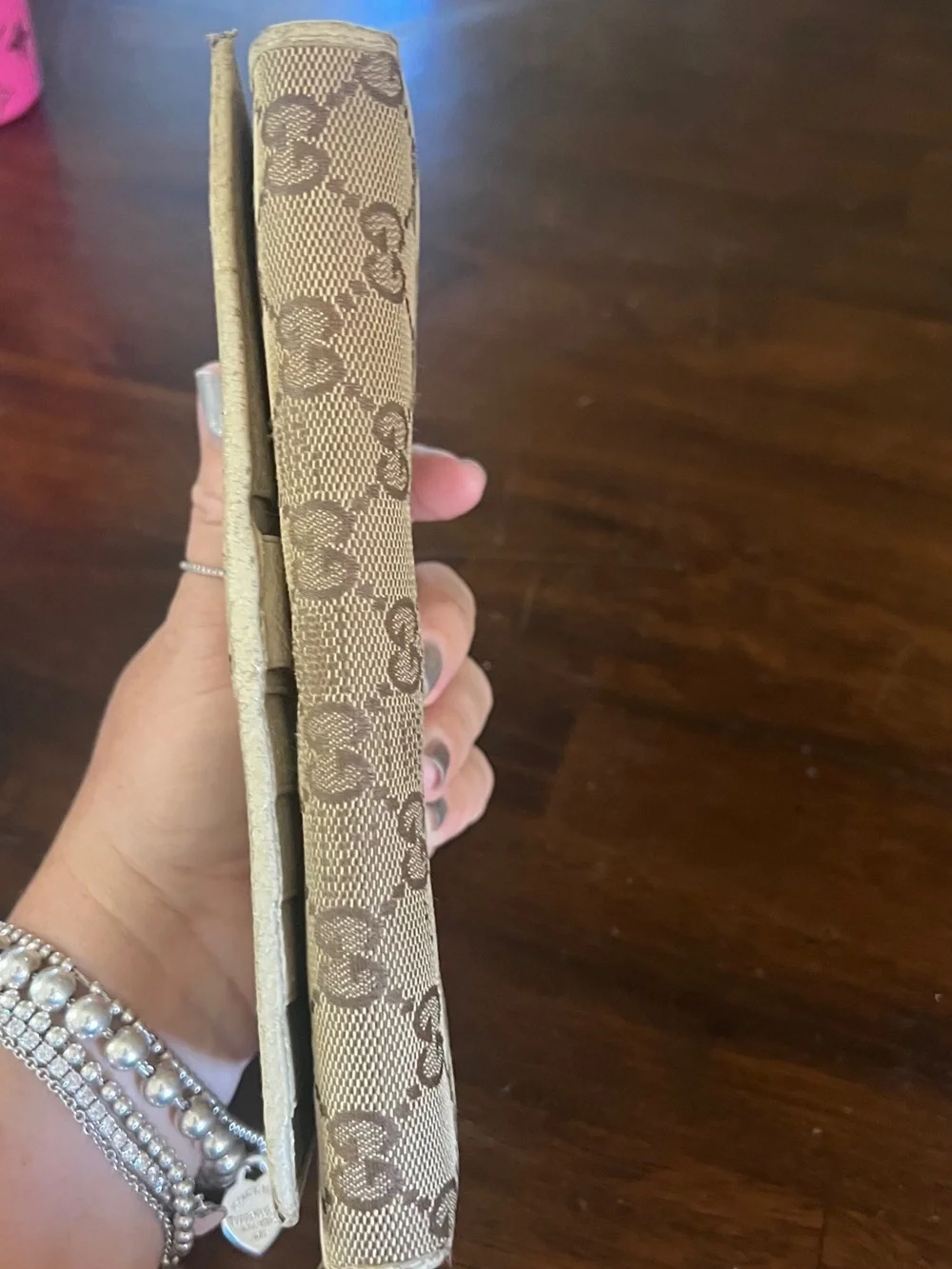 Gucci Brown Beige Monogram Canvas Chain Clutch